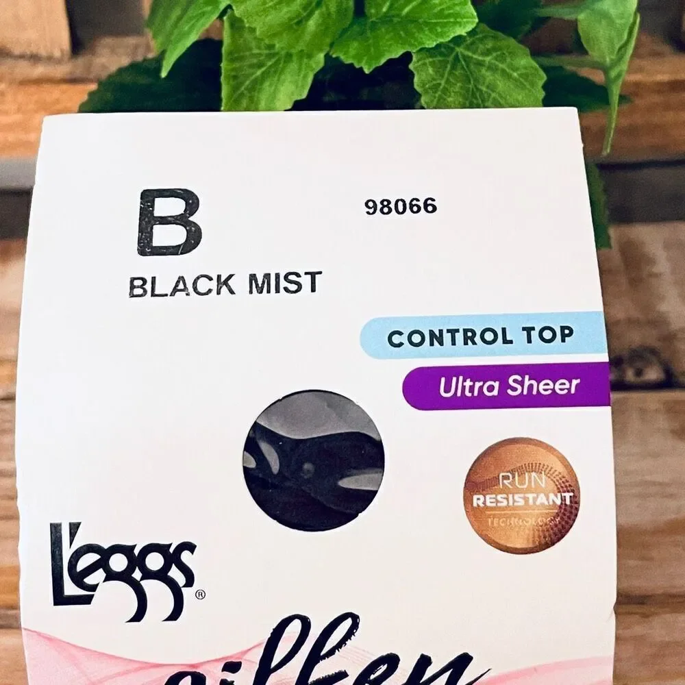 NWT 2 Pack L'eggs B Black Mist Silken Mist Ultra Sheer Leg Control Top Pantyhose